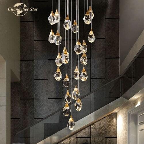 Luxury LED Chandeliers Lighting Postmodern Crystal Metal Prism Diamond Pendant Hanging Lights Bedroom Living Room Staircase Lamp