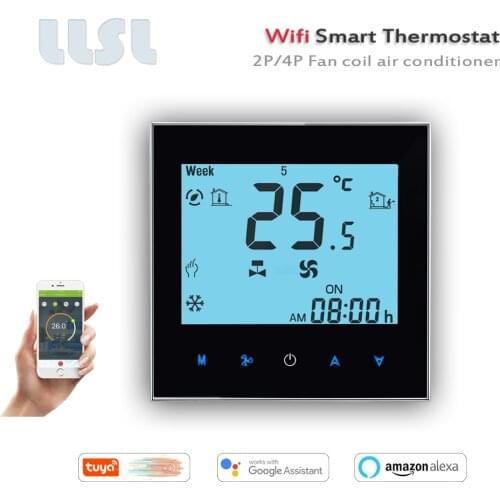 With external sensor 24VAC Alexa tuya thermostat fan coil indoor digital temperature regulator graffiti WiFi controller for HVAC