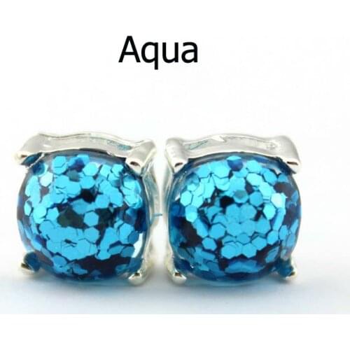 14 Colors Plated Glitter Studs Earrings Square Glitter Ear Button