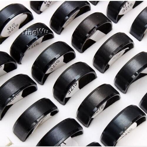 Yingwu Wholesale 5pcs/lot 8mm Stainless Steel Ring Womens Mens Titanium Band Black Size 7-11