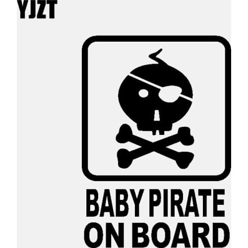 YJZT 9.7CM*13.7CM BABY PIRATE ON BOARD Vinyl Decal Car Sticker Skull Black/Silver C3-1844