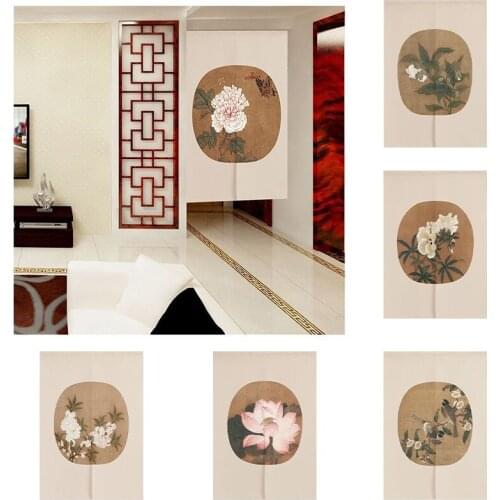 Chinese Lotus Bedroom Door Curtain Geomantic Half Panel Curtain Kitchen Partition Curtain Decoration Doorway Hanging Curtain