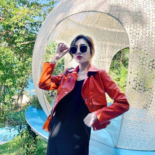 Women Motorcycle Biker Faux PU Leather Short Jacket Spring Autumn New Slim Coat Casual Lady Outerwear Big Pockets Plus size 3XL