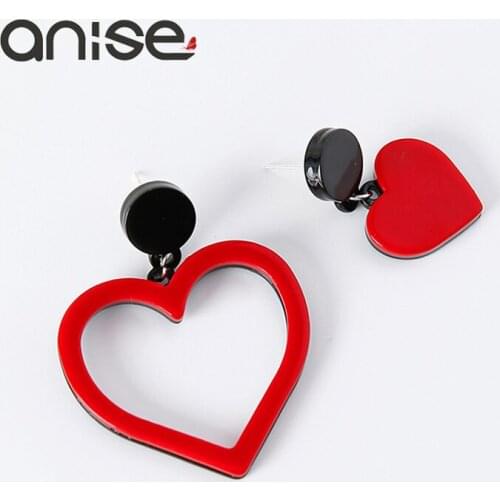 Anise Heart Acrylic Earrings Woman Hollow Love Asymmetric Stud Earrings Female Fashion Party Hip Hop Boucle D'oreille Jewelry