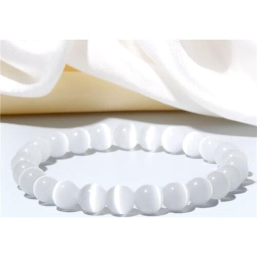 White Cat Eye Stone Beads Bracelets For Women Animal Charm Bangles Pendant Bracelet Opal Fashion Reiki Healing Female Jewelry