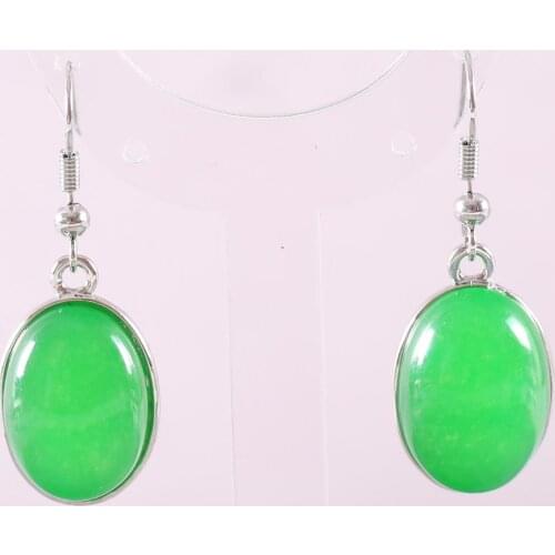 Natural Stone Dangle Earrings For Women Green Jades Oval Beads Stainless Steel Earrings 1Pair U447