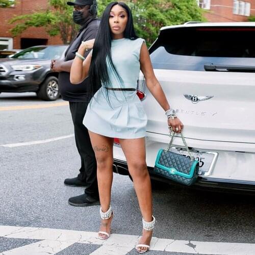 Bandage Sexy Two Piece Skirt Set Women 2021 Summer Fashion Simple Sleeveless Crop Top+pleated Mini Skirt Body-shaping Elegant