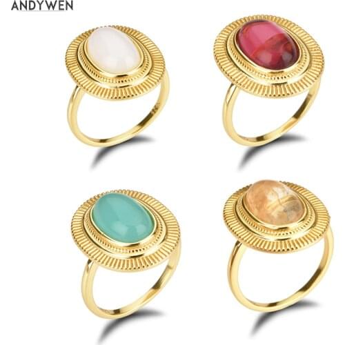 ANDYWEN 925 Sterling Silver Four Color Ring Ovals Gemstone Women Fashion Party Luxury Jewelry For 2020 Rock Punk Crystal Zircon