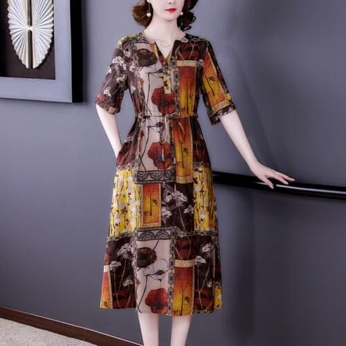 2021 Fashion Casual Elegant 4XL Plus Size Midi Dress Summer Vintage Boho Print Chiffon Beach Dresses Women Bodycon Party Vestido