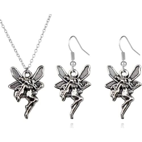 ZHOUYANG Fairy Grunge Sets Of Jewelry For Women Vintage Punk Aesthetic Silver Color Fairy Core Angel Wings Earrings Necklace
