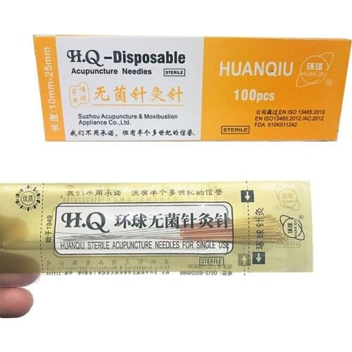 0.25/0.30/0.35mm huanqiu disposable acupuncture needle copper / steel handle long needles sterile massage needle 100pcs/box