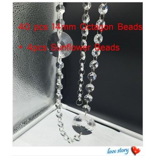 10m AAA Crystal Chains Wedding/Party Decoration Crystal Strands 40pcs14mm Beads + 4 Sunflowers Beads