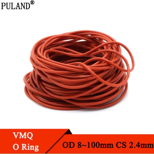 10pcs Red Silicone O Ring Gasket CS 2.4mm OD 8 ~ 68mm FoodGrade Waterproof Washer Rubber Insulated O Shape Seal Thickness 2.4mm