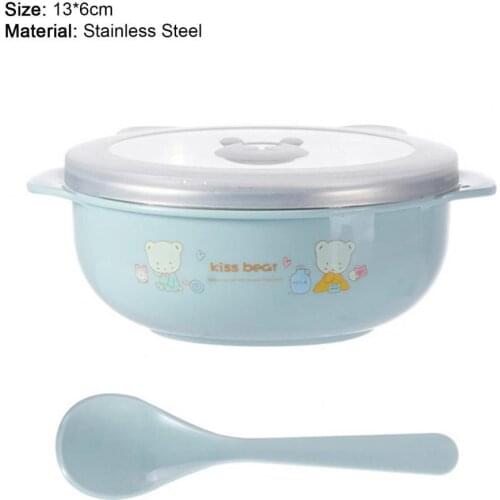 2Pcs/Set Multifunctional Kids Tableware Double Ears Handle Thermal Anti-scald Thermal Feeding Dish Spoon Set for Toddler