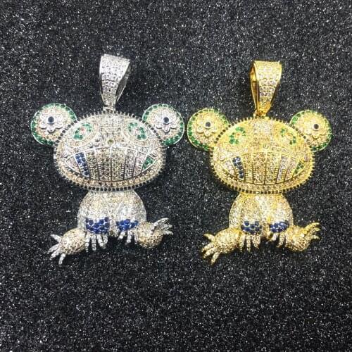 Mooers new arrivial iced out jewelry bling bling style animal frog pendants necklaces CZ inlay micro paved pendants
