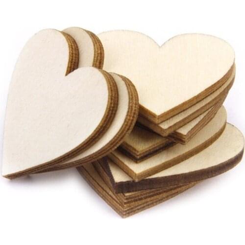 50pcs 40mm Blank Heart Wood Slices Discs for DIY Crafts Christmas Tree Wedding Decoration Embellishments (Wood Color)