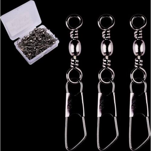 50Pcs Brass Barrel Fishing Swivels Solid Rings Fishing Lure Hook Pin Connector With Interlock Snap Fishing Connector Tools