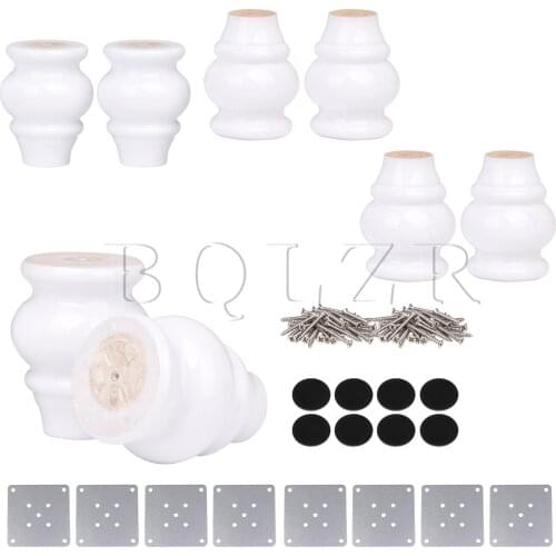 BQLZR 8PCS White Gourd Shape 9cm Wood Sofa Legs for Table Bed with Box