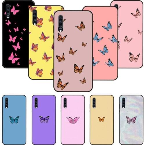 Phone Case For Samsung Galaxy A 50 51 71 70 7 5 10 20 30 40 41 21 S E Black Cover Waterproof Silicone Shell Beautiful Butterfly