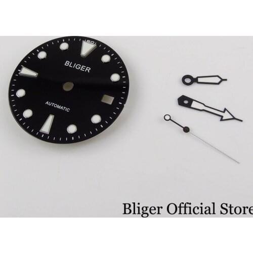 BLIGER Logo 28.5mm Watch Dial with Date Window + Watch Hand Fit mingzhu 2813 MIYOTA8215 Movement
