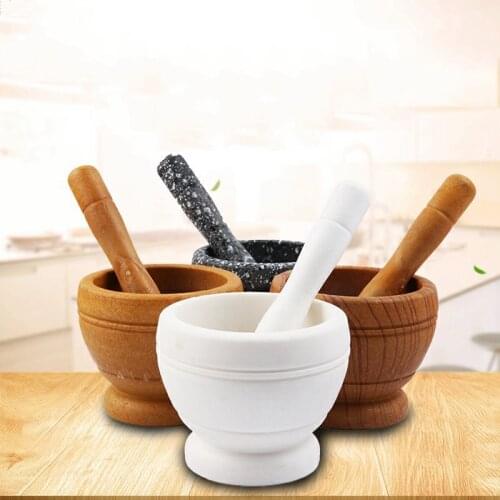 Garlic Masher Garlic Jar Garlic Bowl Mashing Medicine Jar Household Multifunctional Wood Mortar & Pestle Kitchen Gadget