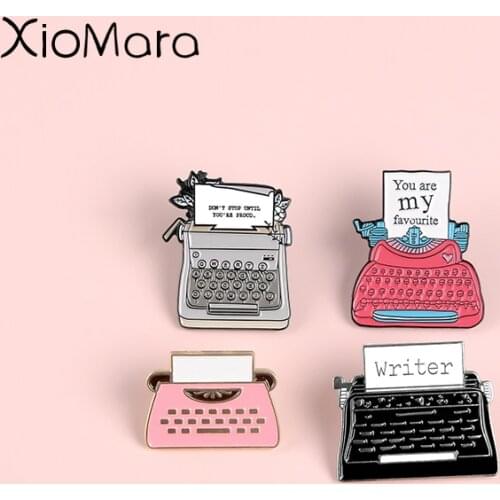 4 Styles Cartoon Printer Fax Machine Enamel Pins Typewriter Office Supplies Writer Message Brooches Denim Collar Badge Lapel Pin
