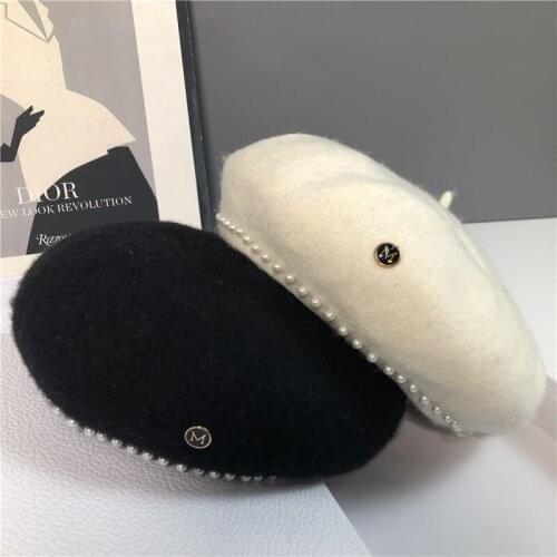 Hotsale Dropshipping Womens Wool Beret hat Girl Lady Pearl Letter French Artist hat Ins Outdoor Trip Painter Caps