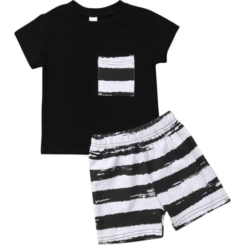 Infant Toddler Newborn Baby Boy Clothing Set Casual Summer Clothes T-Shirt Tops+Striped Short Pants Outfit Set