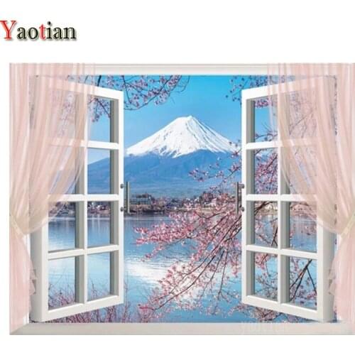 Mount Fuji Cherry Blossom landscape DIY Diamond Painting 5D Full Drill Square Diamonds Embroidery Cross Stitch Kit Puzzles Decor