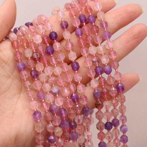 Natural Semi-precious Stone Round Cut Bead Strawberry Crystal 6mm DIY for Making Jewelry Necklace Bracelet Accessories Gift 38cm