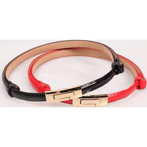 Hot Fashion Faux Leather Women Slim Belt Metal Buckle Solid Color Strap Waistband Women Belt