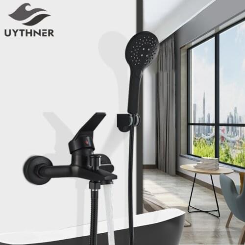 Matte Black Bathroom Shower Faucet Bath Faucet Mixer Tap ABS Hand Shower Set Wall Mount Black Shower Control Valve Taps