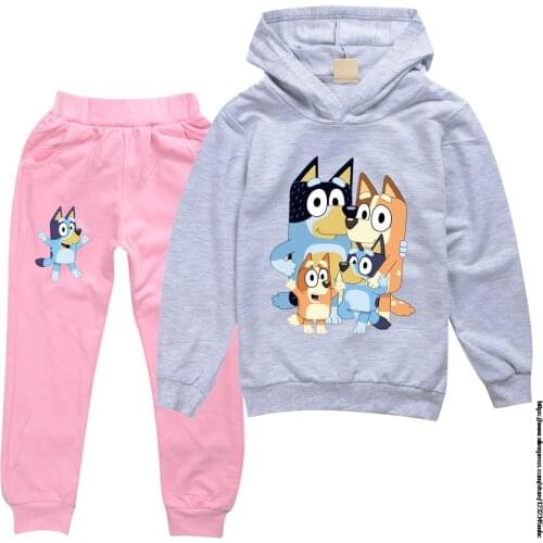 Baby Girls Cute bingo bluey Hoodies Pants Suit Cartoon Childrens Clothing Sweatshirts Casual Fashion Pullover Jogging Pant