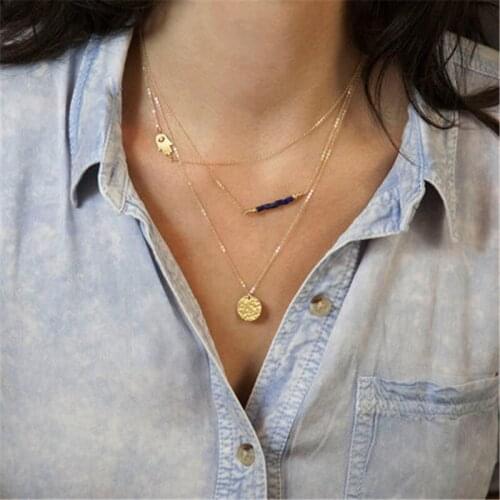 Fashion Three Layering Necklace Set Hand of Fatima Gold Necklace Multilayer sideways Hamsa Necklace women Jewelry Collier