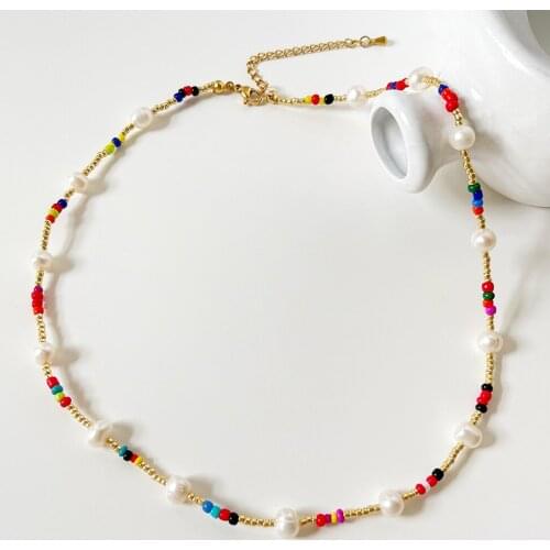 Monlansher Womens Boho Colorful Beads Necklace Natural Pearls Beads Handmade Necklaces Bohemian Daily Fashion Necklaces Jewelry