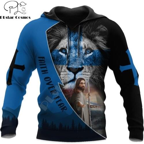 Jesus and Lion Faith Over Fear 3D Printed Mens Autumn Hoodie Sweatshirt Unisex Streetwear Casual Zip Jacket Pullover KJ634