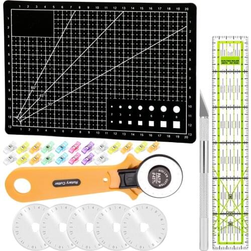 Nonvor Rotary Cutter Set with 5 Blades A5 Cutting Mat Acrylic Ruler Sewing Clips Carving Knife With 5 Blades Leather Sewing Kits