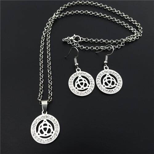 Chinese Knot Stainless Steel Jewelry Set Clay Inlaid White Rhinestone Necklace Earrings For Women Girls