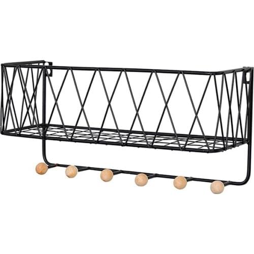 Wall-Mounted Mail Holder with 6 Key Hooks, Wire Mesh Storage Basket with Hanging Key Holder, Suitable for Office