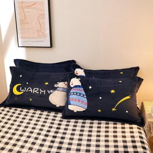 Lovely Soft Warm Pillow Cases Thicken Coral Fleece Pillow Cover 48*74cm Unstuffed Home Decor Winter Sleeping Pillowcase
