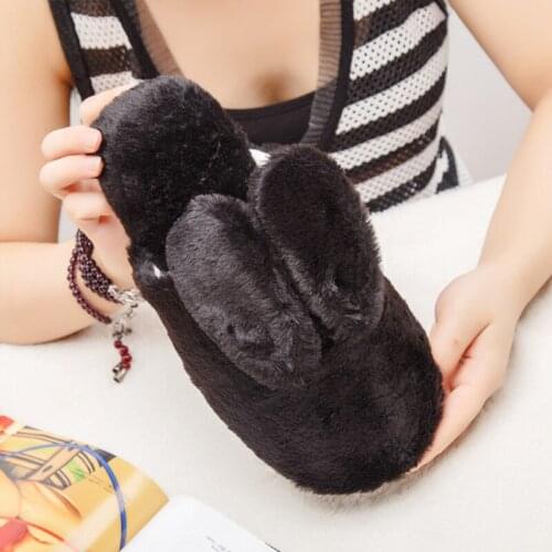 New autumn and winter Japanese style mute cotton slippers rabbit hair cartoon warm home indoor couple floor slippers