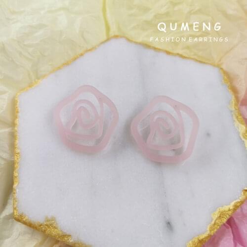 Original High Quality Exquisite Hollow Rose Stamen Pink Acrylic Studs Earrings Fresh And Lovely Elegant Girl Statement Jewelry