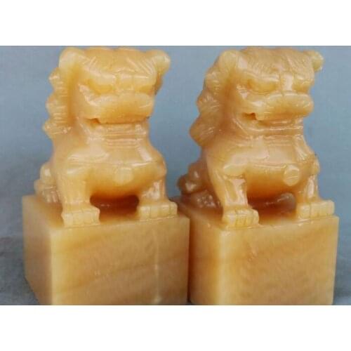 Excellent-Natural-Yellow-Jade-Foo-Fu-Dog-Guardion-Lion-Seal-Stamp-Signet-Pair Excellent-Natural-Yellow-Jade-Foo-Fu-Dog