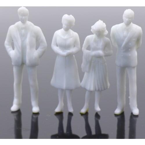 P50B 100pcs 1/50 Scale Model White Figure Architectural O Scale Unpainted People Passengers Standing Seated