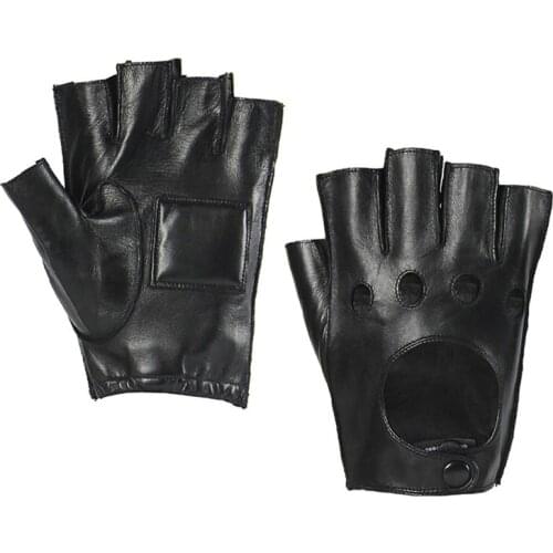Mens Genuine Leather Gloves Male Breathable Buffer Layer Design Semi-Finger Sheepskin Gloves Fashion Driving Mittens M015W4