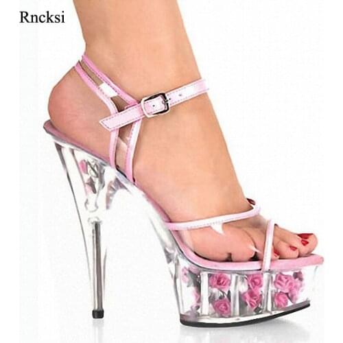 Rncksi Sexy Pink Women Shoes 15CM High Heel Platforms Pole Dance/Performance /Star /Model, Sandals Party / Wedding Sandals