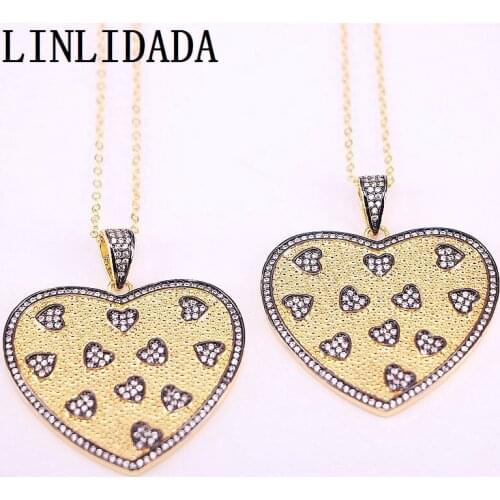 5PCS, Trendy CZ Micro Pave Heart Pendant/Charm, Cubic Zirconia Pave Heart Shape Gold Charm Necklace