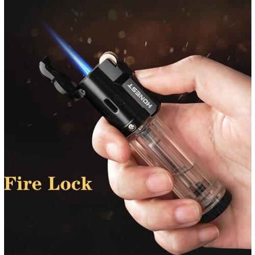 Honest Lighter Transparent Visible Gas Tank Locked Fire Windproof Jet Flame Grinding Wheel Cigar Lighter