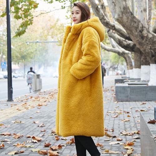 2021 Winter Solid Plus Size Warm Long Rabbit Fur Coats Female Lapel Outerwear Brand Thick Jacket Women Faux Fur Coat