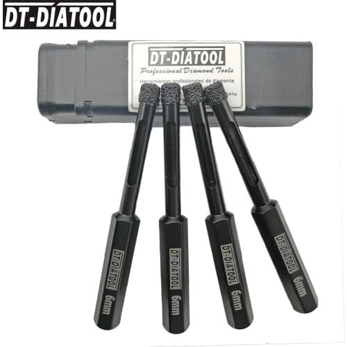 DT-DIATOOL 4pcs/set Diameter 6mm 8mm 10mm 12mm Hexagon Shank Diamond Drill Bit Hole Saw Wet Vacuum Brazed Wet Drilling Core Bits